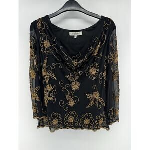 Jacques Vert Beaded Top Sheer Black Gold Beads Size 12 Vintage NWT Flaw